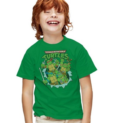 Teenage Mutant Ninja Turtles Retro Group Youth T Shirt  Kelly Green
