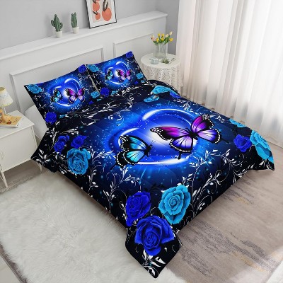 Luupatchy Blue Butterfly Comforter Set With 1 Quilt 2 Pillowcases, For Valentine'S Day Wedding Gifts ,Queen