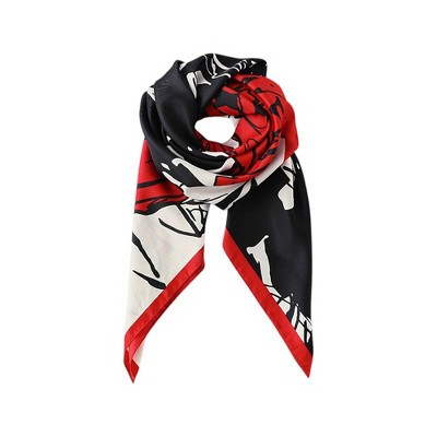 Anna-Kaci Women's Floral Print Square Scarf with Silky Fabric Lightweight Accessory for Layering and Styling