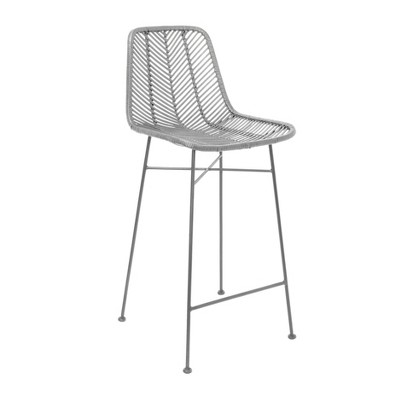 Storied Home Chic Rattan Barstool with Metal Frame Gray: Tropical High-Back, Indoor/Outdoor Use, No Assembly Required