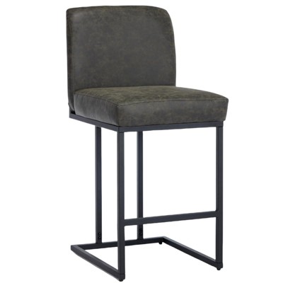 Bar Stools, 24" Seat High Counter Height Leather Barstools with Back and Metal Frame, Upholstered Bar Chair Stools for Kitchen Island