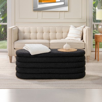 Lyngins 49" Long Oval Storage Bench, Boucle Upholstered Ottoman with Storage, Fully Assembled Entryway Bench, Foot Stool, Bed Bench for Bedroom