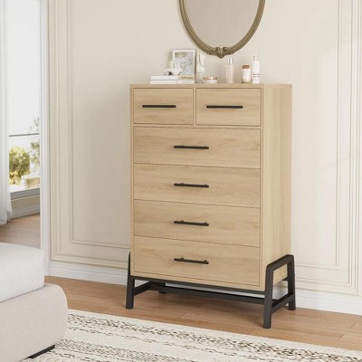 4+2 Dresser for Bedroom, 46.6" Tall Drawer with Storage Freestanding, Wooden Closet Storage for Living Room, Bedroom, Natural Oak