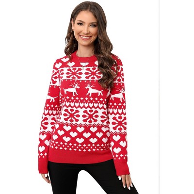 Clearlove Matching Family Ugly Christmas Reindeer Snowflakes Sweater Pullover for Women