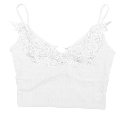 Allegra K Women's Crochet Lace Knit Spaghetti Strap Y2k Tank Crop Cami Top