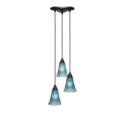 Toltec Lighting Europa 3 - Light Pendant in  Dark Granite with 5.5" Fluted Teal Crystal  Shade
