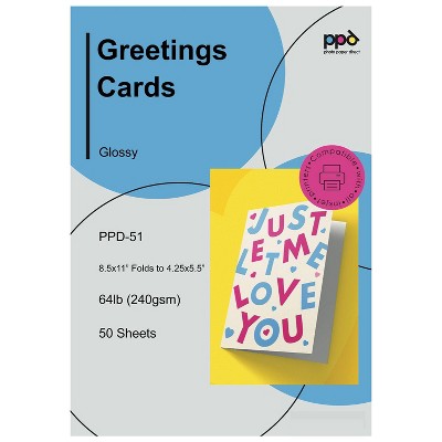 PPD Glossy Printable Greeting Cards 8.5x11" Blank Half Fold 5.5x8.5" 50 sheets 240 gsm for Inkjet Printers