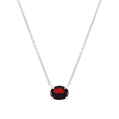 Simona Sterling Silver, 6x8mm Oval Gem Necklace - Garnet - Red - 16+2 Inch