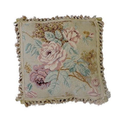 C&F Home Peach Rose Bouquet Needlepoint Accent Pillow