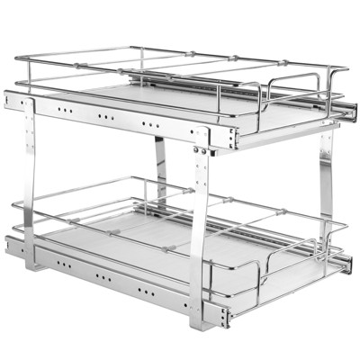 VEVOR 2 Tier 13"W x 21"D Pull Out Cabinet Organizer, Heavy Duty Slide Out Pantry Shelves, Chrome-Plated Steel Roll Out Drawers