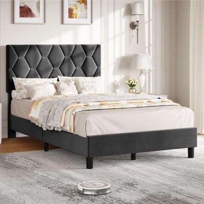 Garvee Upholstered Bed, Heavy-Duty Platform w/Wood Slats, No Box Spring/Noise-Free/Easy Assembly