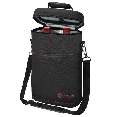 OPUX 2 Bottle Wine Carrier Tote, Insulated Leakproof Cooler Bag, Portable Case Travel Picnic BYOB Beach Christmas Gift