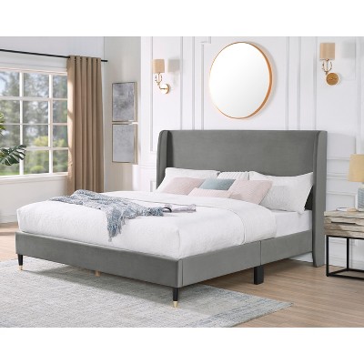 Sapphtopaz Bed Frame Platform Bed with Velvet Wingback Headboard, Wood Slats Support Bedroom Furniture, No Box Spring Needed