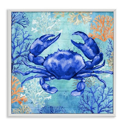 Stupell Industries Blue Crab with Coral Black Framed Giclee Art