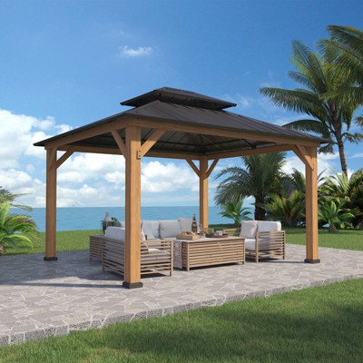EAGLE PEAK Double Metal Roof with Cedar Wood Frame Hardtop Gazebo