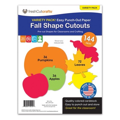 FreshCut Crafts Punch Out Paper Cutouts, Fall Shapes, Leaves, Pumpkins & Apples, 144 Pieces