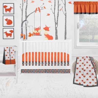 Bacati - Playful Fox Orange Gray 10 pc Crib Bedding Set with 2 Crib Fitted Sheets
