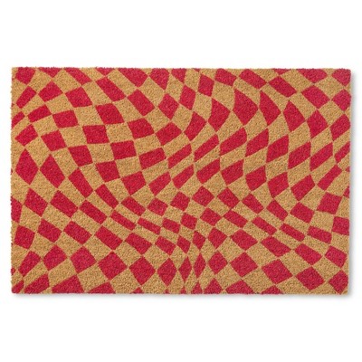 TOWN & COUNTRY TERRA Emmett Groovy Checkerboard Outdoor Door Mat, Natural Coir, Heavyweight, Non-Slip Entryway Mat