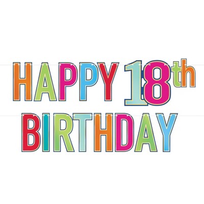 Beistle Foil Happy  18th  Birthday Streamer, 7.5" x 5', (2/Pkg) Multicolored