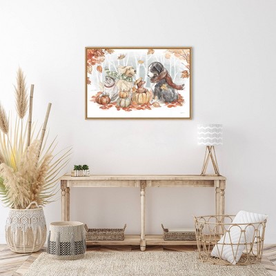 Amanti Art 33"x23" Autumn Dogs I by Mary Urban Framed Canvas Wall Art Print