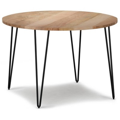 WyndenHall 45" Moreno Round Dining Table Natural: Industrial Style, Mango Wood & Metal Frame, Seats 4