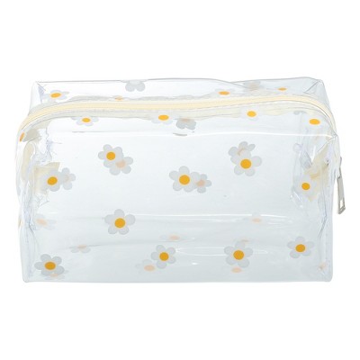 Unique Bargains Portable PVC Clear Makeup Bag Flower White 1 Pc