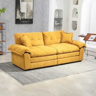84"W Chenille Upholstered Sofa, Deep Seat Loveseat Couch with 2 Throw Pillows & Memory Foam - ModernLuxe