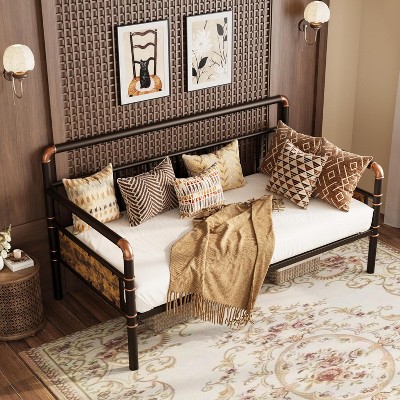 Twin Size Daybed Frame with Headboard - Sturdy Metal & MDF Sofa Bed for Living Room, Bedroom or Guest Room, Easy Assembly