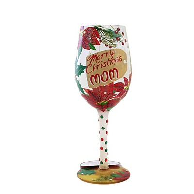 Lolita Glassware 9.0 Inch Merry Christmas Mom , Hand Painted Wine Glass (1PC)