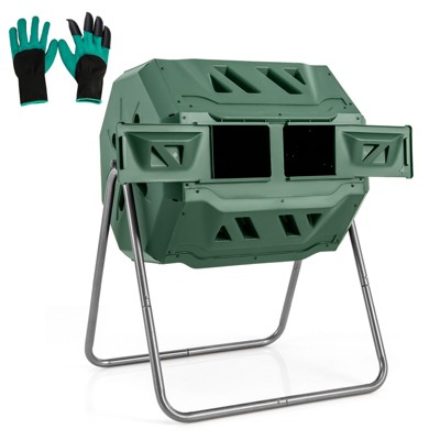 Costway Tumbling Composter 40 Gallon Garden Rotating Compost Bin with Dual Chamber Black/Green