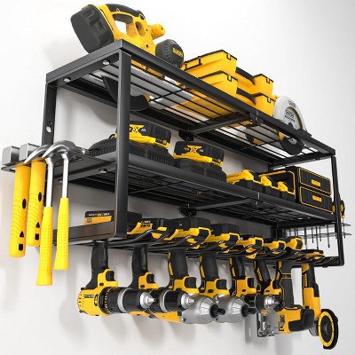 Artloge 3 Tiers Heavy Duty Power Tool Storage Rack Open Storage Cordless Drill Rack Wall Mount Organizer Shelves for Garage Workshop Pegboard Shed