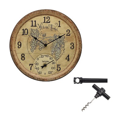 Taylor® Precision Products 14-In. Wine Time Poly Resin Clock and Thermometer with Bonus Corkscrew in Multicolored