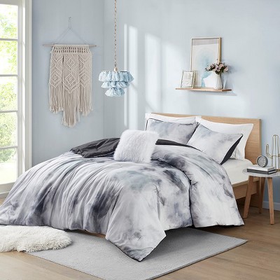 Grungis 4 Piece Polyester Full/Queen Watercolor Tie Dye Printed Bedding Comforter Sets with Throw Pillow,Comfort Sheets Set for Bedroom