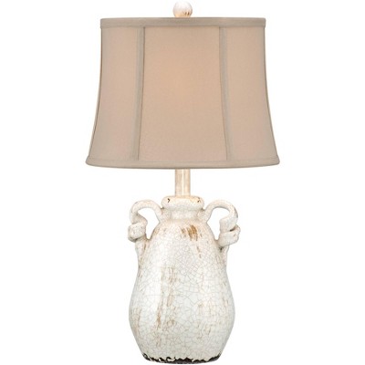 Regency Hill Sofia Rustic Country Cottage Accent Table Lamp 22" High Crackled Ivory Glaze Ceramic Beige Bell Shade for Bedroom Living Room House Home