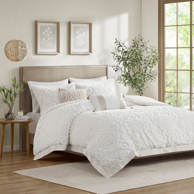 NicBex 3 Pcs Cotton Comforter Set Bedding Set Quilt Set with Tufted 3-Dimensional Chenille Embroidery 1 Comforter 2 Pillow Shams, Machine Washable