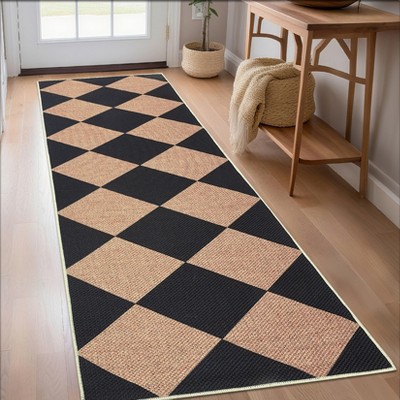 Washable Easy Jute Area Rugs for Living Room Bedroom Modern Geometric Checkered Indoor Outdoor Rug