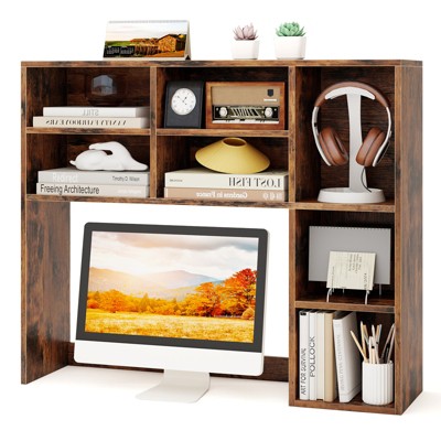 Tangkula Desktop Bookshelf Countertop Storage Hutch with 7 Cubes & 3 Adjustable Shelves Desk Organizer for Computer Desk