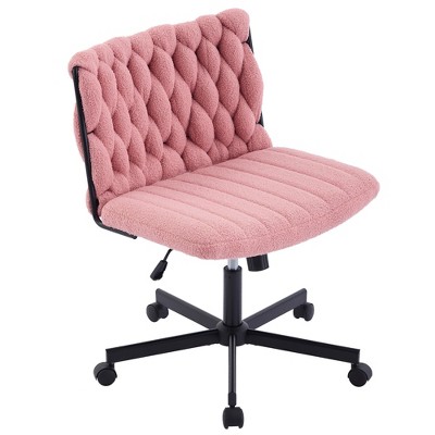 Wide Seat Office Chair, Armless Computer Desk Chair, Criss Cross Legged Chair with Wheels, Cute Task Chairs for Vanity and Home Office