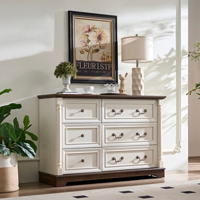 KIGFTSOD Farmhouse Style 6 Drawer Dresser Storage Dresser Organizer for Bedroom,Walnut
