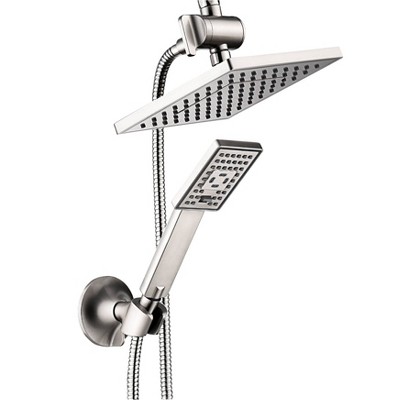 BRIGHT SHOWERS Rain Shower Head Combo, 8" Rainfall Shower with Handheld Spray, 60" Hose, 3-Way Diverter, Wall Bracket