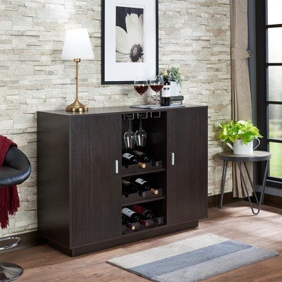 Gulches Versatile Rectangular Server with Stemware Rack, Wine Storage and Foldable Design Ideal for Dining and Entertainment Areas