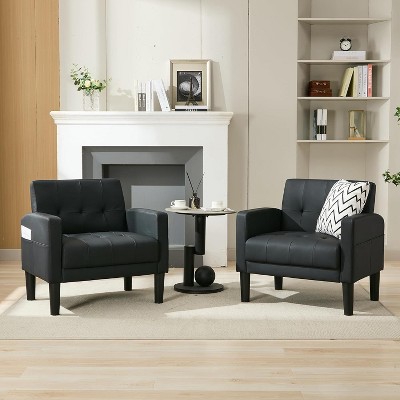 TYBOATLE Accent Chair set of 2 for Living Room Chairs, Fabric Tufted Upholstered Arm Chair, Comfy Upholstered Reading Side Chair, Black
