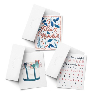 Feliz Navidad, Tote With Presents, Cheers to a Bright New World Winter/Holiday/Christmas Greeting Card Pack Sets (3 ct, Assorted) by Ramus & Co