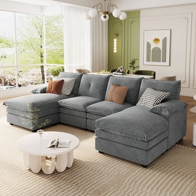 115"W Sectional Sofa Couch Set, U-Shaped Chenille Upholstered Sofa Chair with Adjustable Armrest Pillows for Living Rooms -ModernLuxe