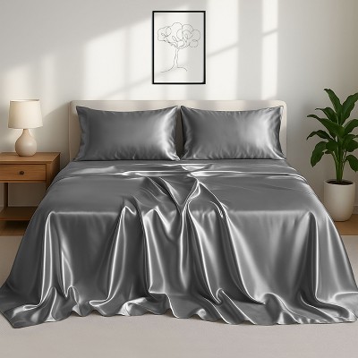 Lux Decor Bed Sheets - Satin Sheet Set Luxurious Soft Silky Feel Deep Pocket Bedding Sheets with Pillowcase