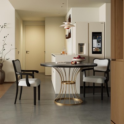 3 Piece Round Dining Table Set for 2, Bistro Dining Set Kitchen Table Set Space-saving Breakfast Table Set with 2 Upholstered Chairs - ModernLuxe