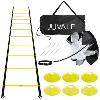 Juvale Agility Ladder Workout Equipment with 6 Speed Training Cones and Resistance Parachute, Footwork Skills Gear for Football