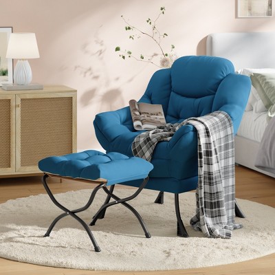 Comfy Modern Lazy Chair with Ottoman, Lounge Armchair Accent, Leisure Sofa Reading Chair