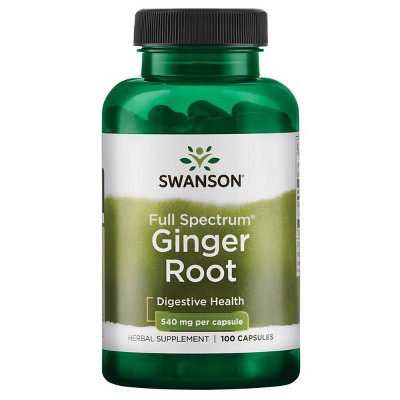 Swanson Premium Full Spectrum Ginger Root, Helps Soothe Your Stomach, Decrease Mild & Occasional Nausea, Gas & more, 540 mg (100 Capsules)