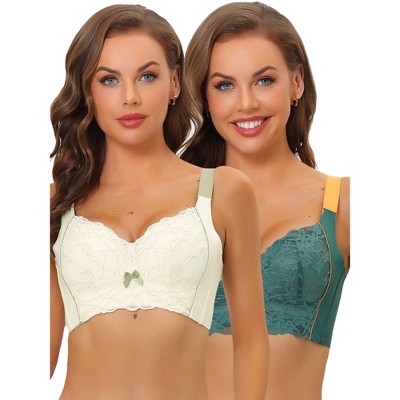 Allegra K Women's Wide Straps Push Up High Back Padded Lace Full Coverage Bralettes 2 Packs